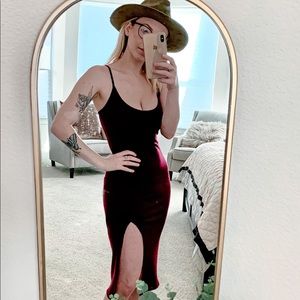 urban outfitters ribbed red midi dress with slit